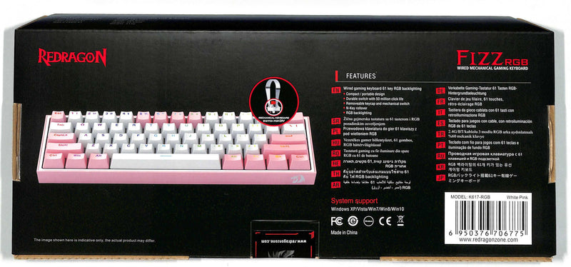REDRAGON FIZZ RGB WIRED MECHANICAL GAMING KEYBOARD (DUST PROOF RED) (WHITE PINK) (K617-RGB) - DataBlitz