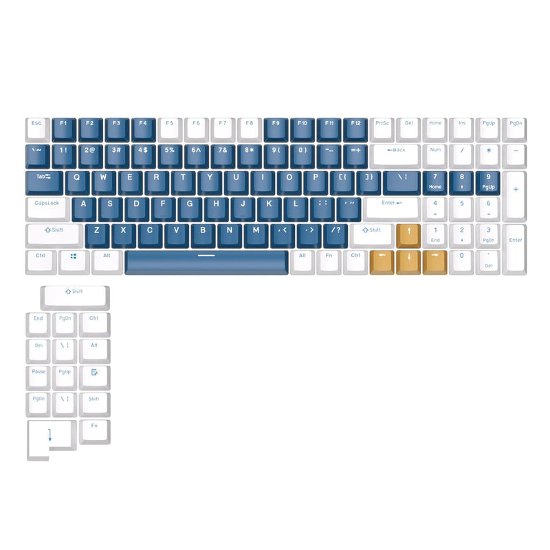 Royal Kludge RK-1103 Double Shot Keycaps (White/Blue/Yellow) 115 Keys ...