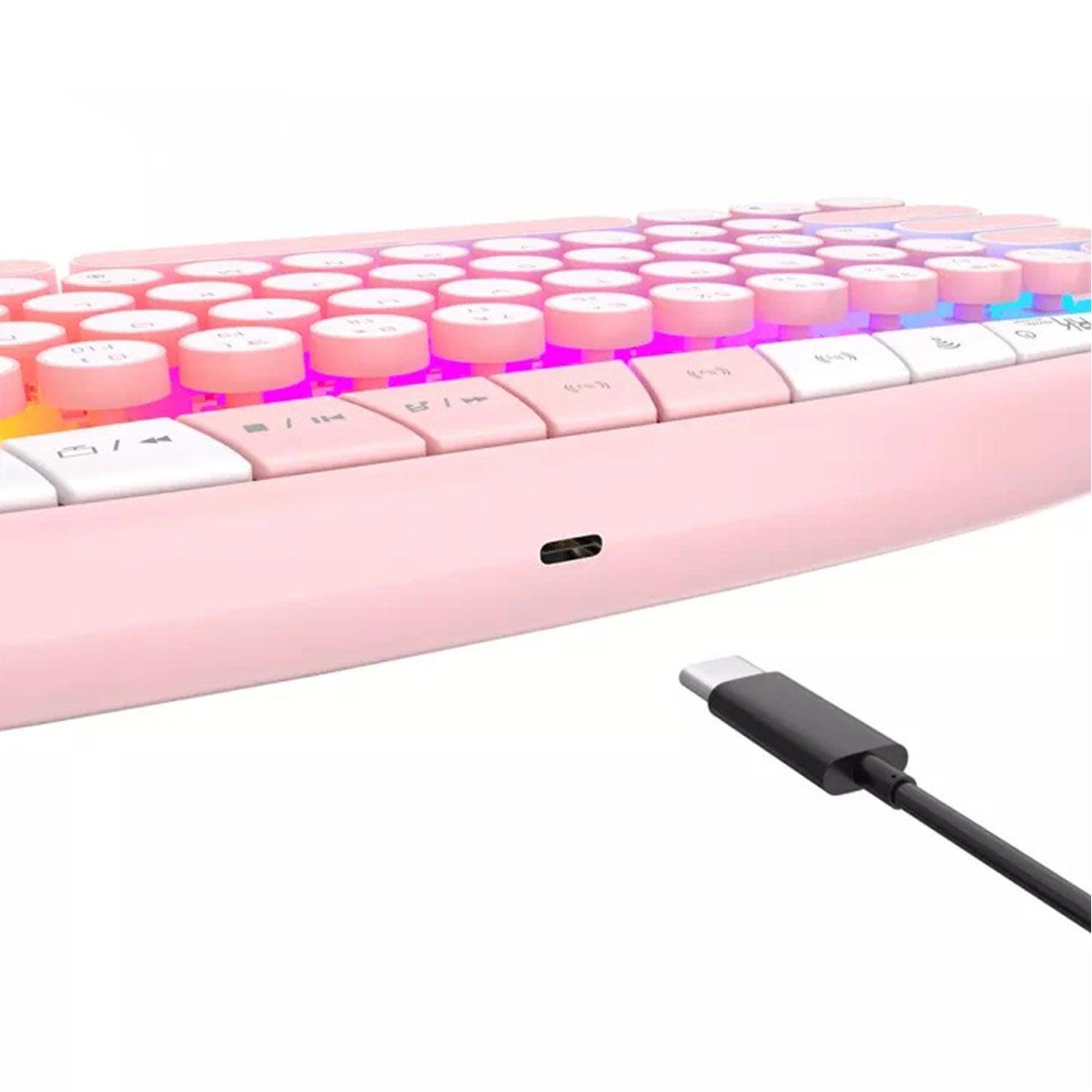 Royal Kludge RK Round Tri-Mode RGB 68 Keys Hot Swappable Mechanical Keyboard Pink (Pink Switch) - DataBlitz