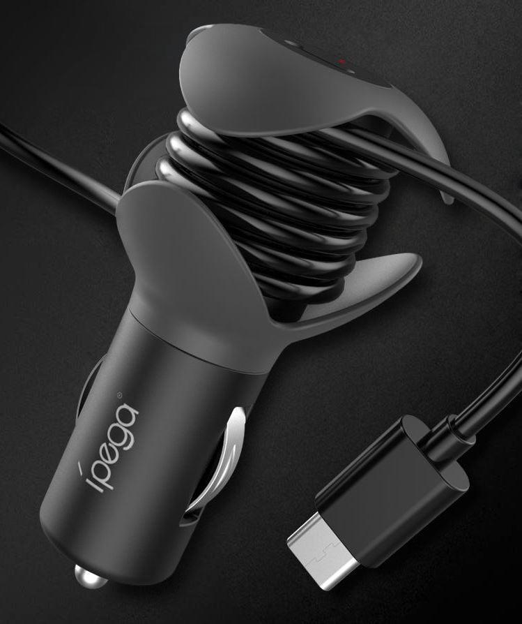 IPEGA PD CAR CHARGER WITH WINDING CABLE DEVICE FOR N-SWITCH/N-SWITCH LITE/SMARTHPHONES/TABLETS (BLACK) (PG-SW057) - DataBlitz