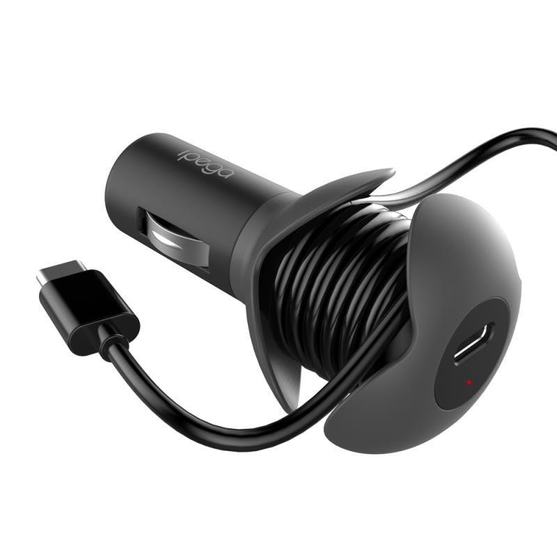 IPEGA PD CAR CHARGER WITH WINDING CABLE DEVICE FOR N-SWITCH/N-SWITCH LITE/SMARTHPHONES/TABLETS (BLACK) (PG-SW057) - DataBlitz