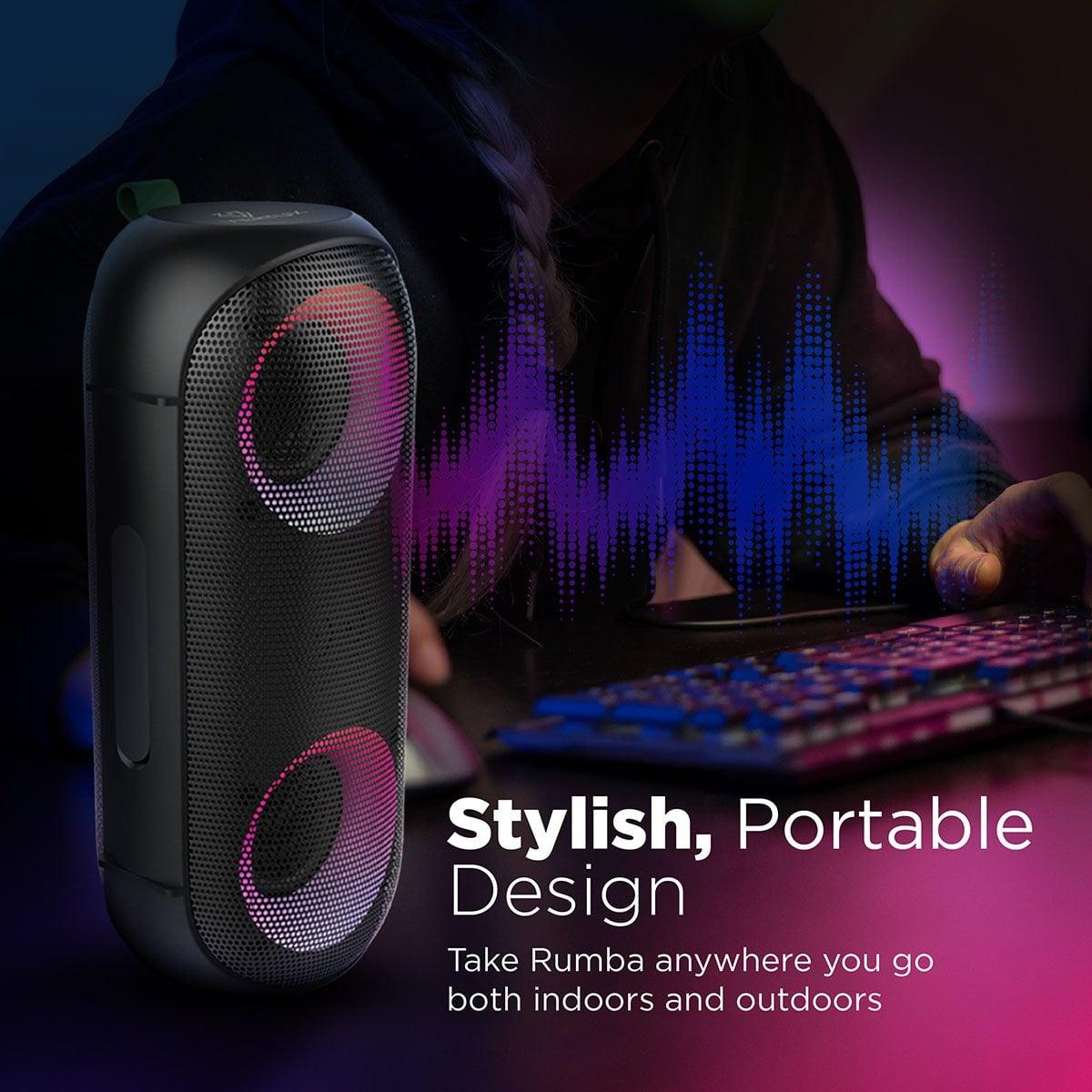 VERTUX RUMBA IMMERSIVE WIRELESS SPEAKERS WITH AURASYNC LED LIGHTS BLACK - DataBlitz
