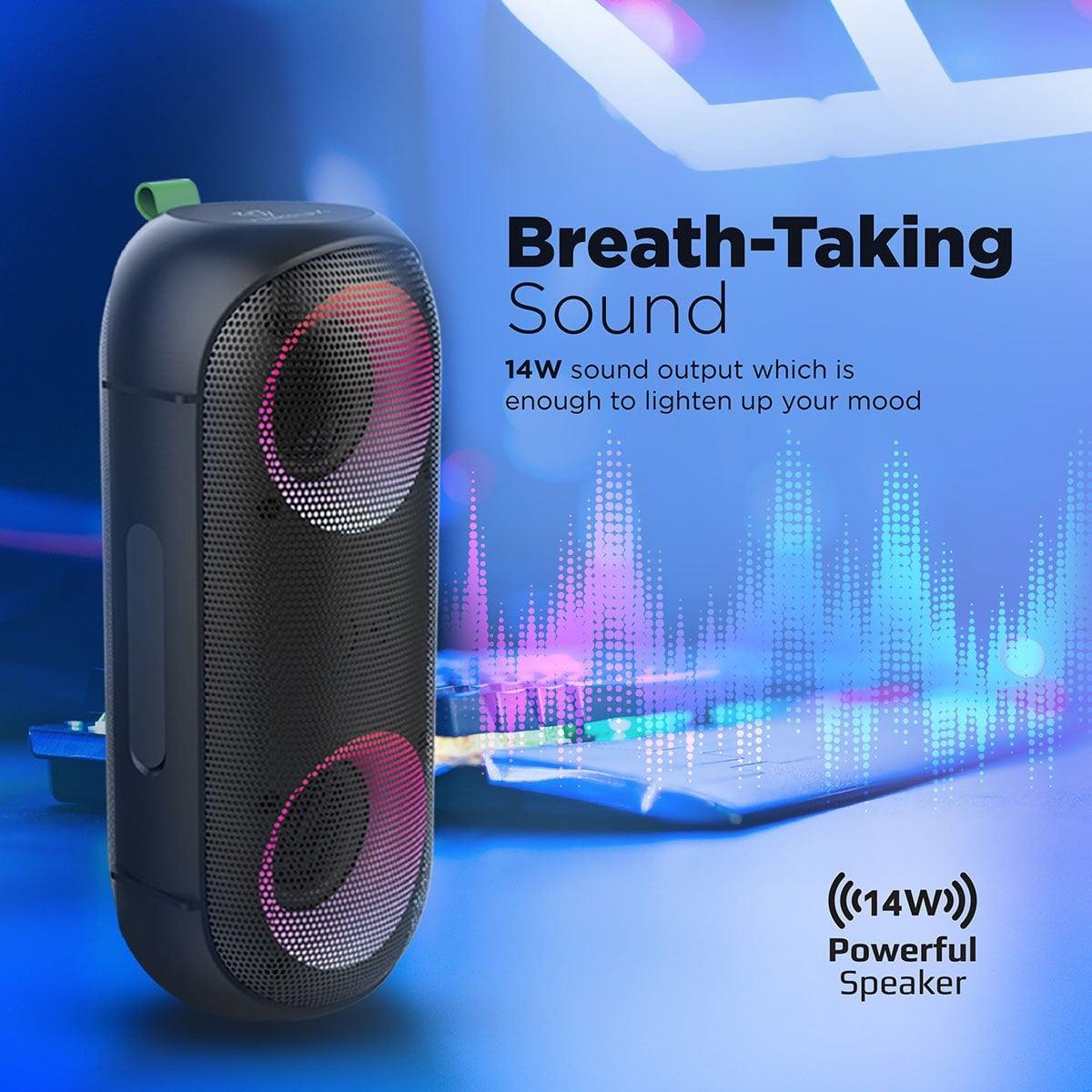 VERTUX RUMBA IMMERSIVE WIRELESS SPEAKERS WITH AURASYNC LED LIGHTS BLACK - DataBlitz