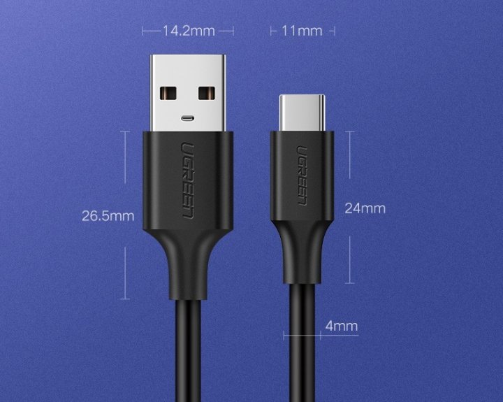 Ugreen USB-A 2.0 To USB-C Cable Nickel Plating 0.25M (Black)