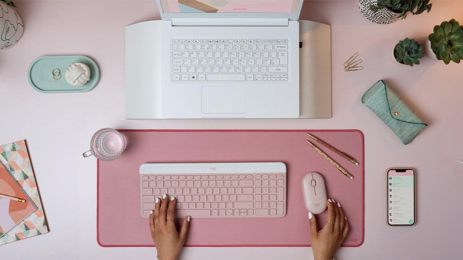 Logitech Slim Combo MK470 Wireless Keyboard And Mouse (Rose) - DataBlitz