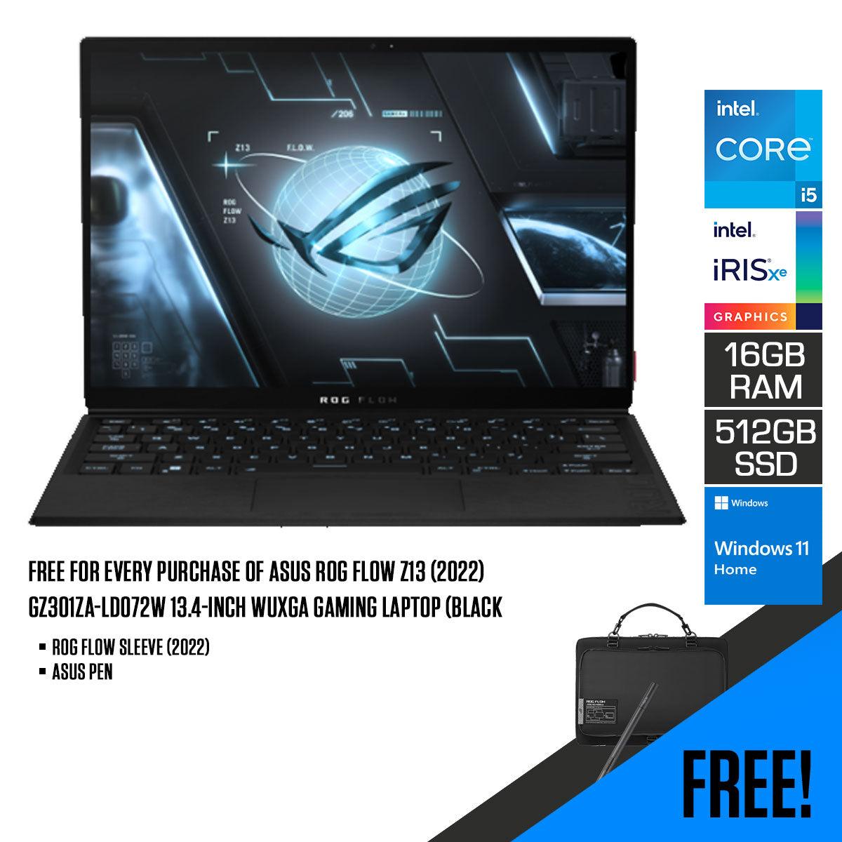 ASUS ROG FLOW Z13 (2022) GZ301ZA-LD072W GAMING LAPTOP (BLACK) | 13.4" WUXGA | i5-12500H | 16GB DDR5 | 512GB SSD | IRIS XE | WIN11 + ROG FLOW SLEEVE (2022) + ASUS PEN - DataBlitz