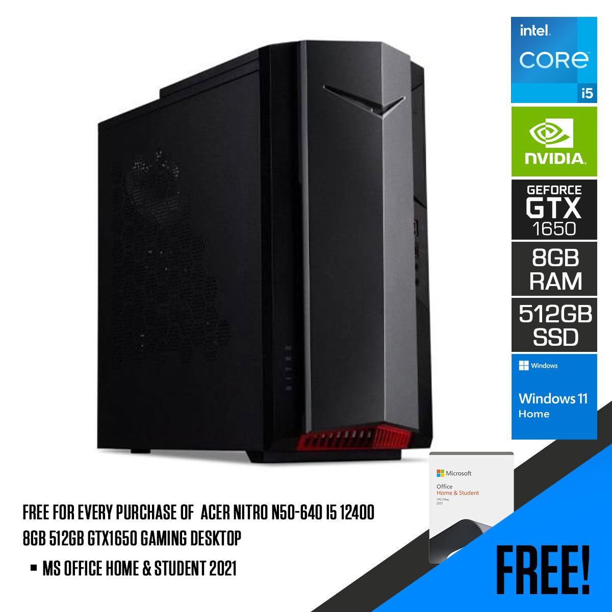 ACER Nitro N50-640 Gaming Desktop | i5-12400 | 8GB DDR4 | 512GB SSD | GTX 1650 | Windows 11 Home | MS Office Home & Student 2021 - DataBlitz