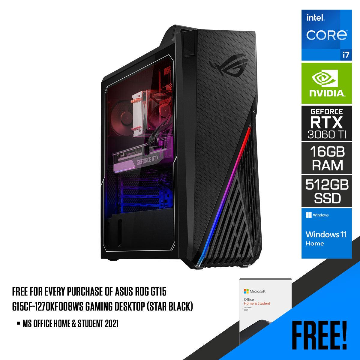 Asus ROG G15CF-1270KF007WS Gaming Desktop (Star Black) | i7-12700KF | 16 GB RAM DDR4 | 512 GB SSD | RTX3060Ti | Windows 11 Home | MS Office Home & Student 2021 - DataBlitz