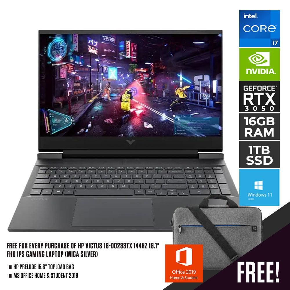 HP VICTUS 16-D0283TX 144HZ GAMING LAPTOP (MICA SILVER)| 16.1" FHD | i7-11800H | 16GB DDR4 | 1TB SSD | RTX 3050Ti | WIN11  +  MS OFFICE HOME & STUDENT HP PRELUDE TOPLOAD BAG - DataBlitz