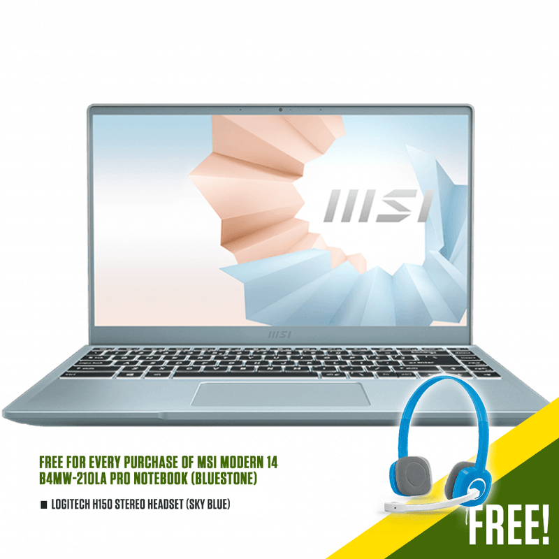 MSI MODERN 14 B4MW-210LA PRO NOTEBOOK (BLUESTONE) | 14" FHD | RYZEN 5 4500U | 8GB DDR4 | 512GB SSD | WIN10  + FREE LOGITECH H150 STEREO HEADSET (SKY BLUE) - DataBlitz