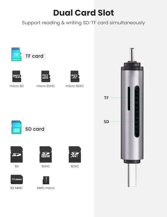 UGREEN USB-C/USB-A TO TF/SD 3.0 Card Reader With USB Power (Gray) (CM185/50706) - DataBlitz