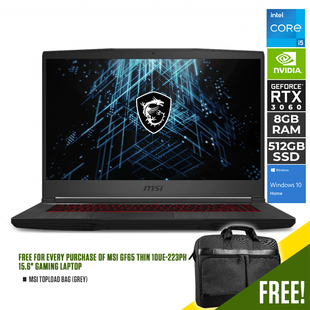 MSI GF65 THIN 10UE-223PH 15.6" GAMING LAPTOP + MSI TOPLOAD BAG (GREY) + RESIDENT EVIL 3 PC GAME (CODE) - DataBlitz