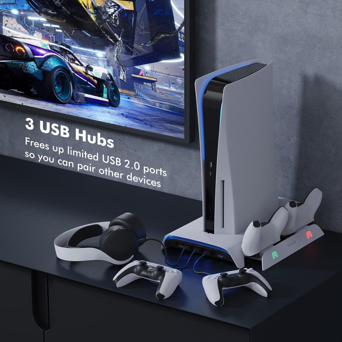 Kiwihome RGB Cooling Stand With Dual Controller Charger For PS5 (PB01/WHITE/HJT-422) - DataBlitz