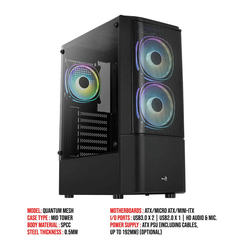 Aerocool Quantum Mesh-G-BK-V3 Mid-Tower Case (Black) - DataBlitz