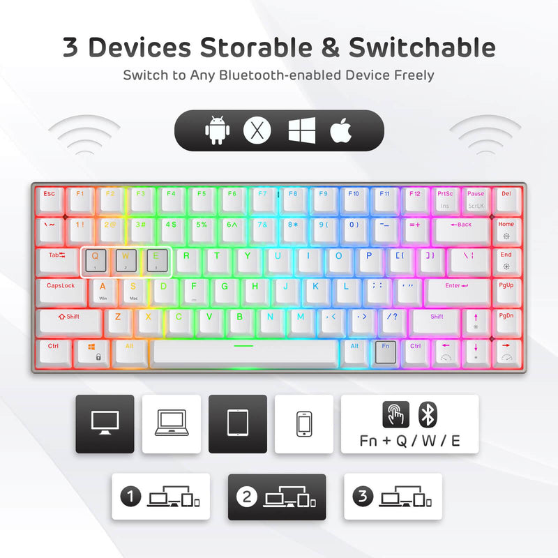 ROYAL KLUDGE RK84PRO TRI-MODE RGB 84 KEYS HOT SWAPPABLE MECHANICAL KEYBOARD WHITE (RED SWITCH) - DataBlitz