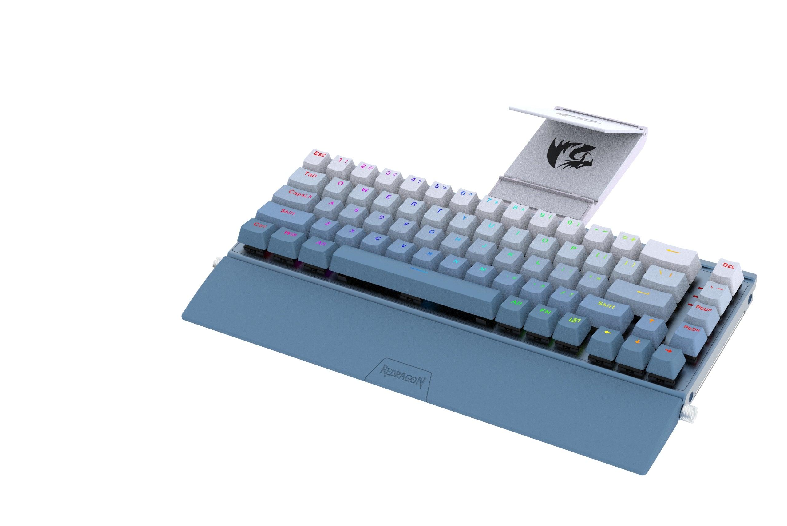 Redragon Shaco 60% Aluminum RGB Mechanical Keyboard With Tablet/Cellphone Stand & Palm Rest (Dust-Proof Outemu Red Switch) (Blue White) (K641B-BW-RGB) - DataBlitz