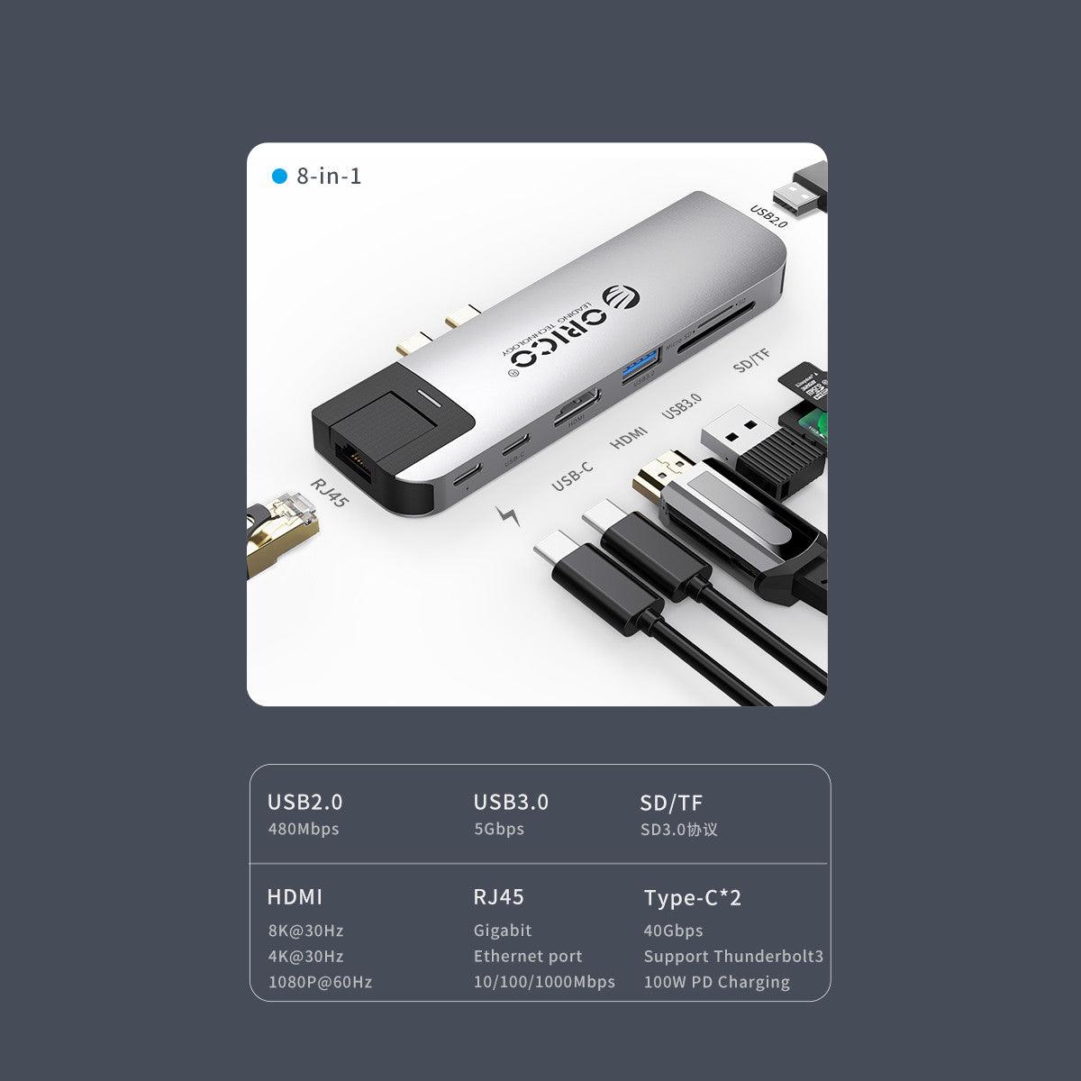 ORICO Type-C 8-IN-1 Multi-Function Adapter (Grey) (2CT-8HR) - DataBlitz