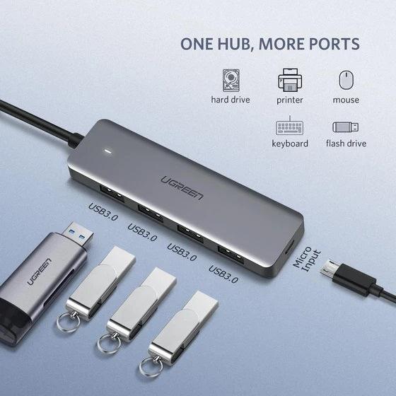 UGREEN 4-PORT USB 3.0 HUB + POWERED BY MICRO USB METAL PLATED SHELL ULTRA SLIM (CM219/50985) - DataBlitz