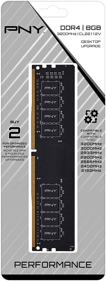 PNY 8GB 288-PIN DDR4 3200MHZ (PC4 25600) CL22 1.2V Desktop Memory