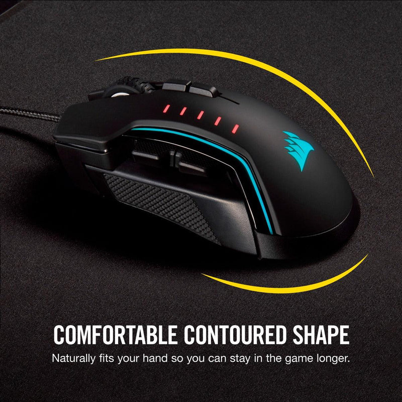 CORSAIR GAMING GLAIVE RGB PRO COMFORT FPS/MOBA GAMING MOUSE WITH INTERCHANGEABLE GRIPS (BLACK) - DataBlitz