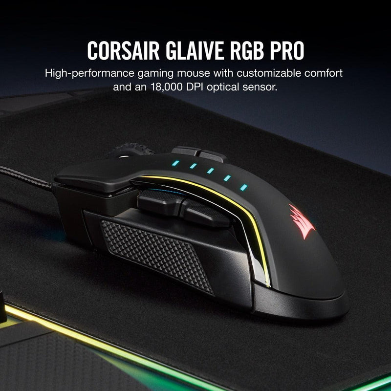 CORSAIR GAMING GLAIVE RGB PRO COMFORT FPS/MOBA GAMING MOUSE WITH INTERCHANGEABLE GRIPS (BLACK) - DataBlitz