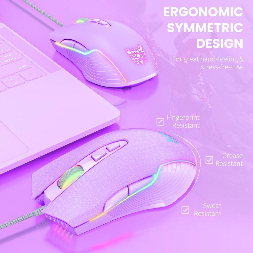 Onikuma CW905 6400 DPI Wired Gaming Mouse 7 Buttons Design RGB (Purple) - DataBlitz
