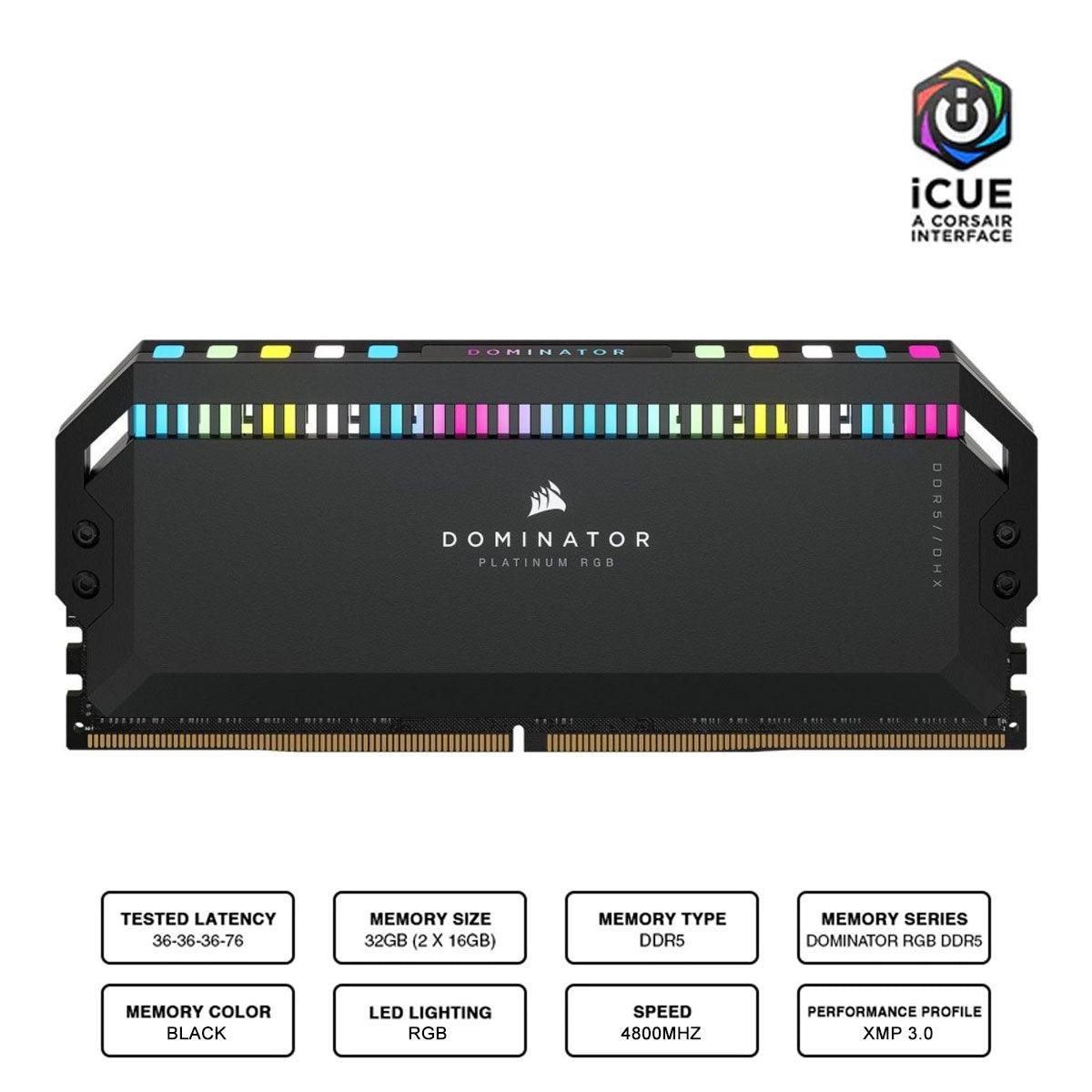 CORSAIR Dominator Platinum RGB 32GB (2x16GB) DDR5 DRAM 5600MHZ C36 Memory Kit (Black) (CMT32GX5M2B5600C36) - DataBlitz