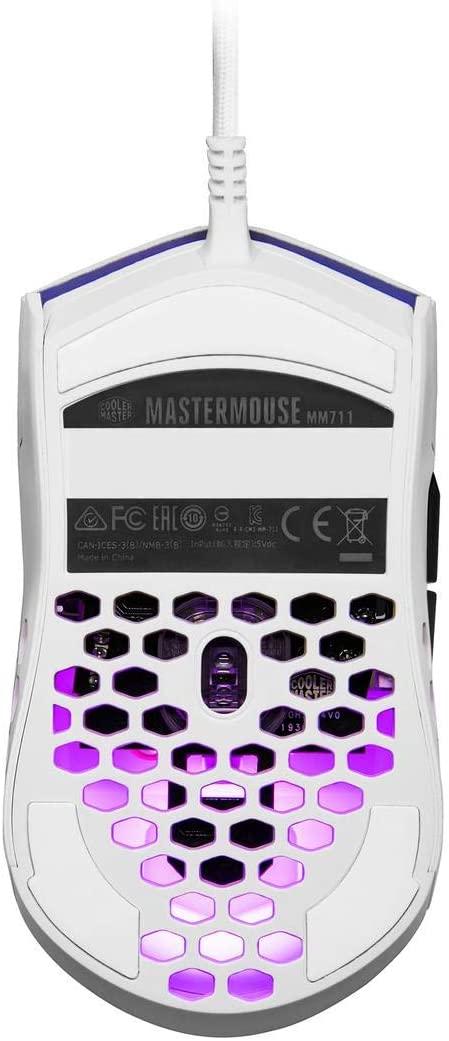 Cooler Master MM711 Gaming Mouse with Lightweight Honeycomb Shell, Ultraweave Cable and RGB Accents (Matte White) - DataBlitz