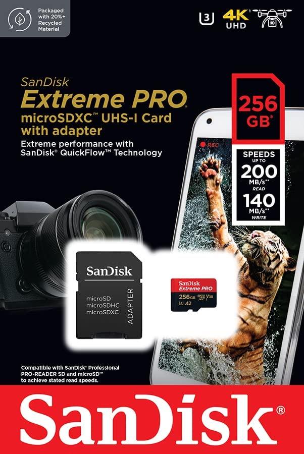 SANDISK Extreme Pro 256GB 200MB/S MICROSDXC UHS-1 Card With Adapter  (SDSQXCD-256G-GN6MA)