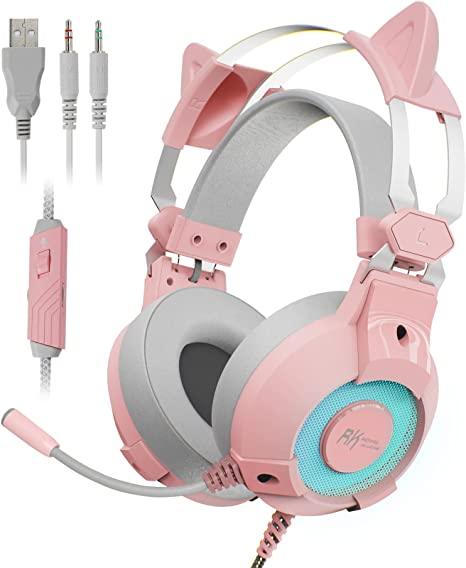 Royal Kludge RK-E9000 With Mic Noise Cancelling RGB Lights Gaming Headset (Pink) - DataBlitz