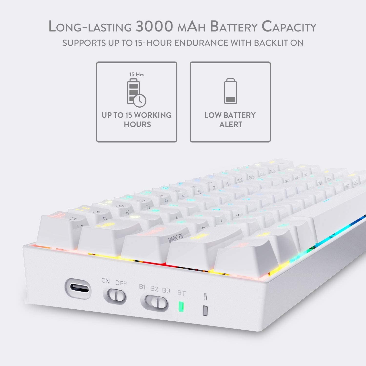 REDRAGON DRACONIC WIRELESS RGB MECHANICAL KEYBOARD (WHITE) (DUST-PROOF BROWN) (K530W-RGB) - DataBlitz
