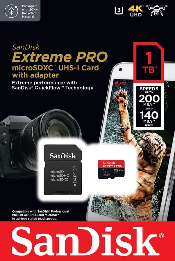 Sandisk Extreme Pro 1TB 200MB/S MICROSDXC UHS-1 Card With Adapter (SDSQXCD-1T00-GN6MA)