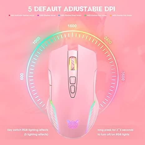 Onikuma CW905 3600 DPI Wireless Gaming Mouse 7 Buttons Design RGB (Pink) - DataBlitz