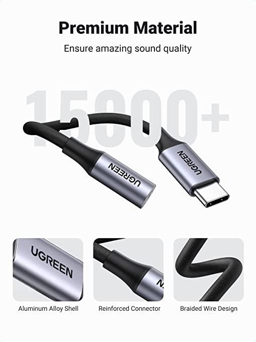 UGREEN Type C Male To 3.5mm Audio Adapter 10cm (Gray) (AV142/30632) - DataBlitz
