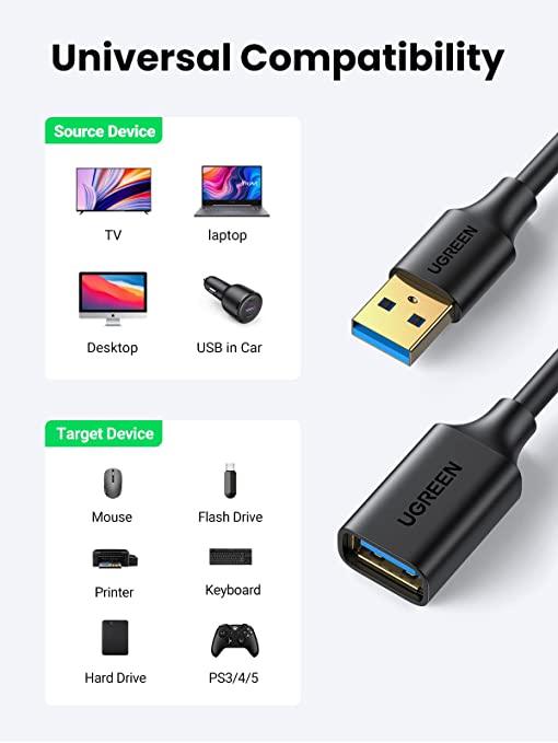 UGREEN USB 3.0 A Male To Female Extension Cable 3m (Black) (US129/30127) - DataBlitz