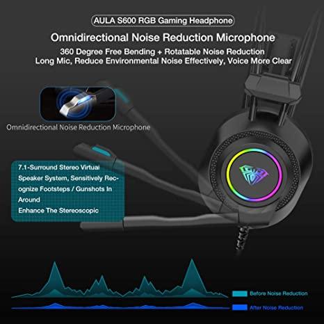 Aula Mountain S600 RGB Virtual 7.1 E-Sports Wired USB Gaming Headset - DataBlitz