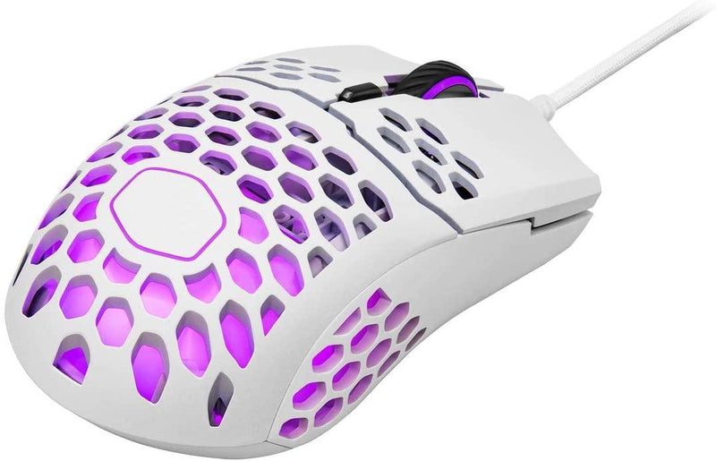 Cooler Master MM711 Gaming Mouse with Lightweight Honeycomb Shell, Ultraweave Cable and RGB Accents (Matte White) - DataBlitz