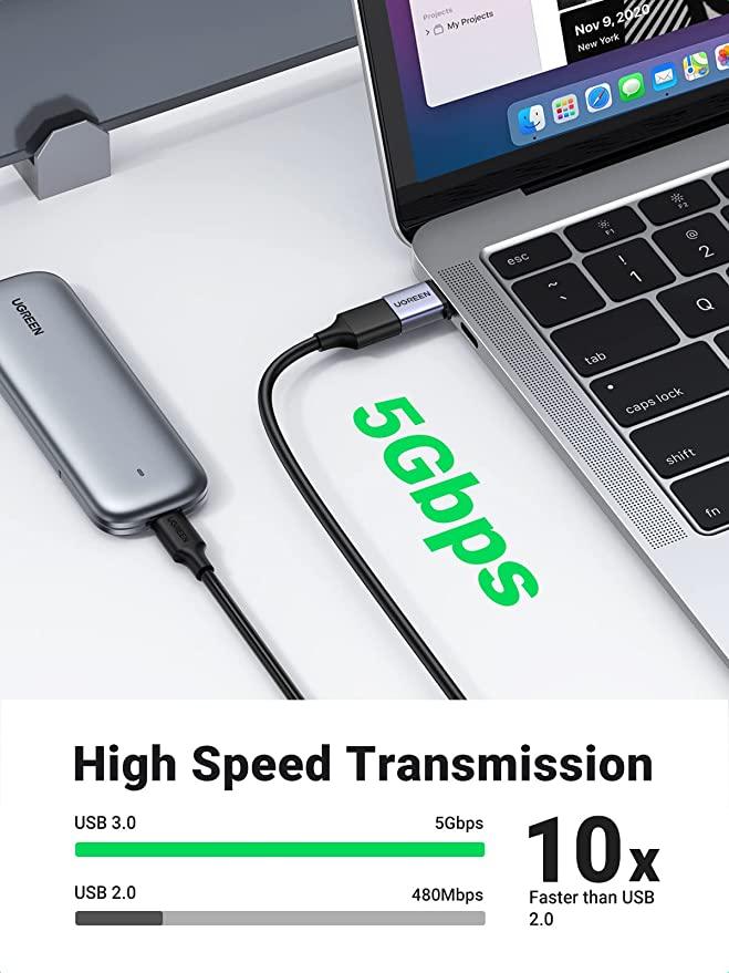 UGREEN USB-C 3.1 Male To USB-A 3.0 Female OTG Adapter (Space Gray) (US270/50283) - DataBlitz