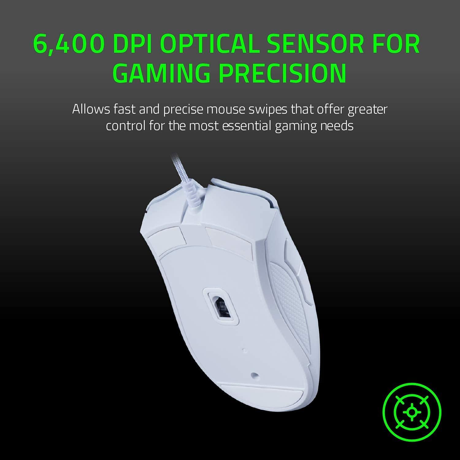RAZER DEATHADDER ESSENTIAL ERGONOMIC WIRED GAMING MOUSE (WHITE) - DataBlitz