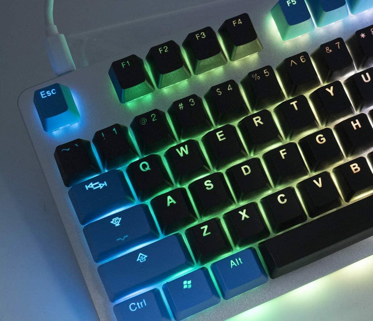 TAIHAO DOUBLE SHOT PBT BACKLIT KEYCAPS SET FOR CHERRY MX SWITCH (114-KEYS) (BLACK/DEEPSKY BLUE) (C22BK201) - DataBlitz