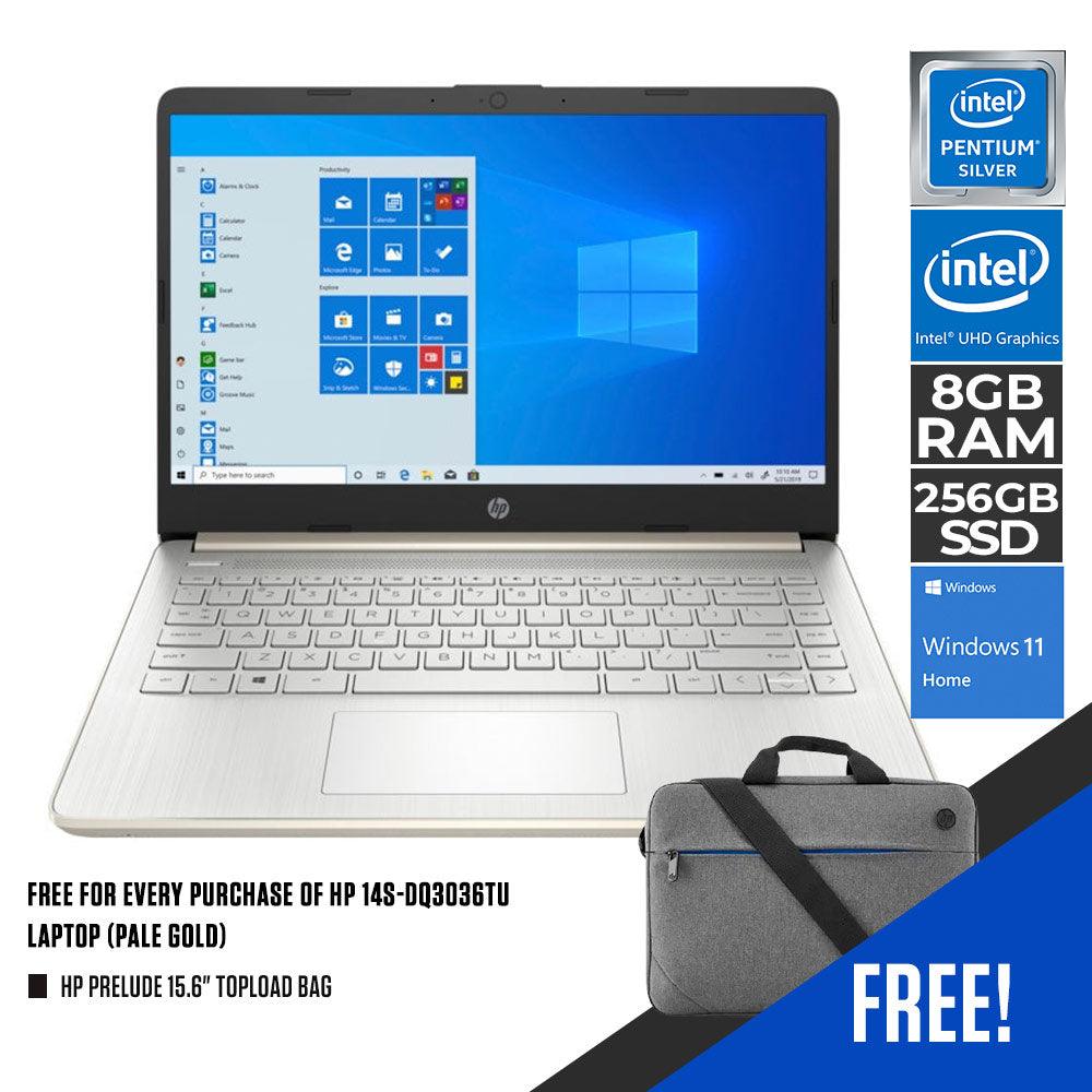 HP 14S-DQ3036TU LAPTOP (PALE GOLD) | 14” HD | PENTIUM SILVER N6000 | 8GB DDR4 | 256GB SSD | INTEL UHD | WIN11 + HP PRELUDE 15.6" TOPLOAD BAG - DataBlitz