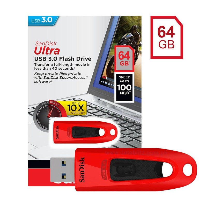 SANDISK ULTRA USB 3.0 FLASH DRIVE 64GB (BLACK/RED) - DataBlitz