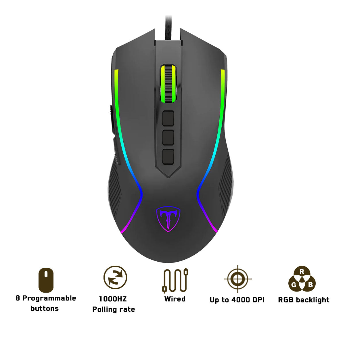 T-Dagger Darkangel 8 Programmable Buttons RGB Backlit Wired Gaming Mouse (T-TGM209 V2)