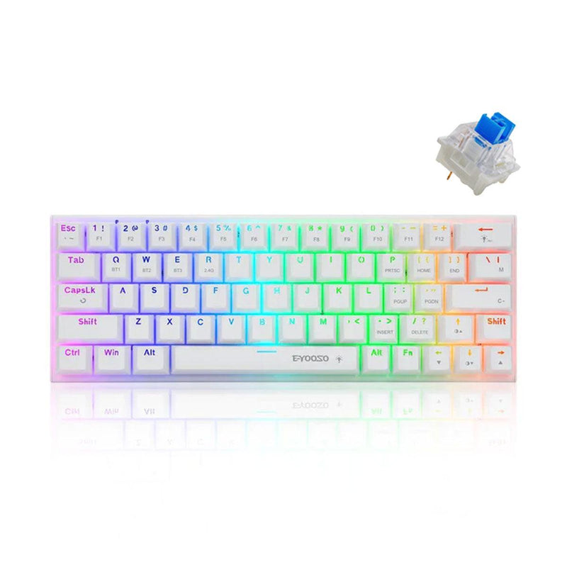 E-Yooso Z-11 Tri-Mode RGB 61 Keys Hot Swappable Mechanical Keyboard White (Blue Switch) - DataBlitz