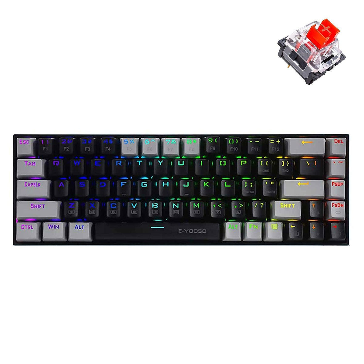 E-YOOSO Z-686 RGB 68 Keys Hot Swappable Mechanical Keyboard Black/Gray (Red Switch) - DataBlitz