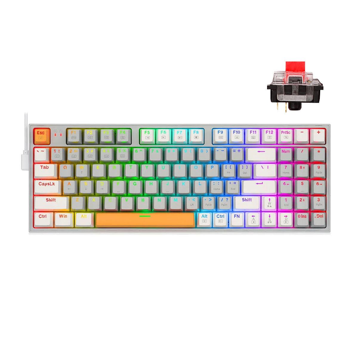 Redragon K636GWO-RGB V2 Kitava Wired Mechanical Gaming Keyboard (Grey-White-Orange) Dust-Proof Red Switch - DataBlitz