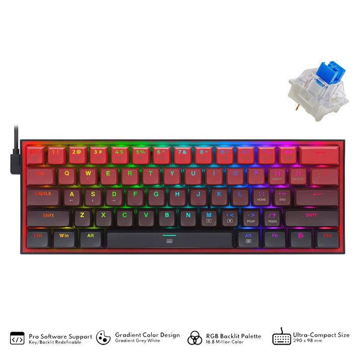 Redragon Fizz RGB Wired Mechanical Gaming Keyboard - Dust-Proof Blue Switch (Gradient Black Red) (K617GBR-RGB)