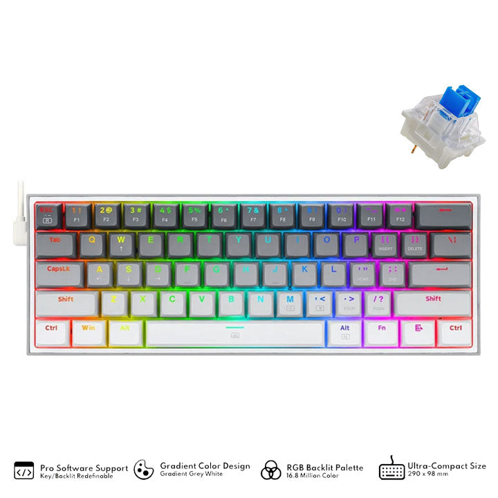 Redragon Fizz RGB Wired Mechanical Gaming Keyboard - Dust-Proof Blue Switch (Gradient Grey White) (K617GGW-RGB)