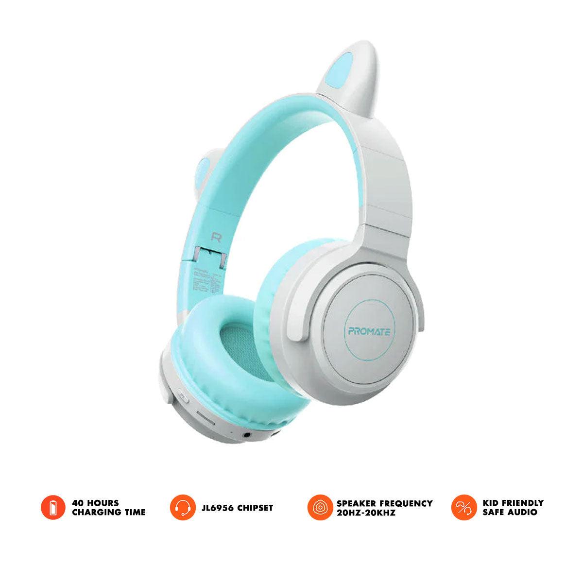 Promate Panda Kidsafe Kawaii Style Wireless Kids Headphone (Aqua) - DataBlitz