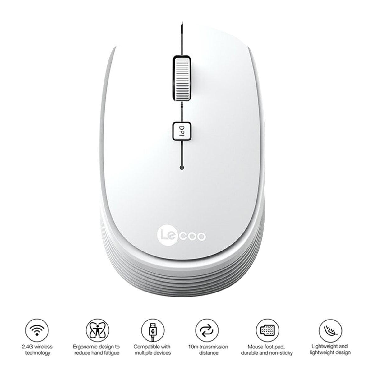 Lenovo Lecoo WS202 2.4G Wireless Mouse (White) - DataBlitz